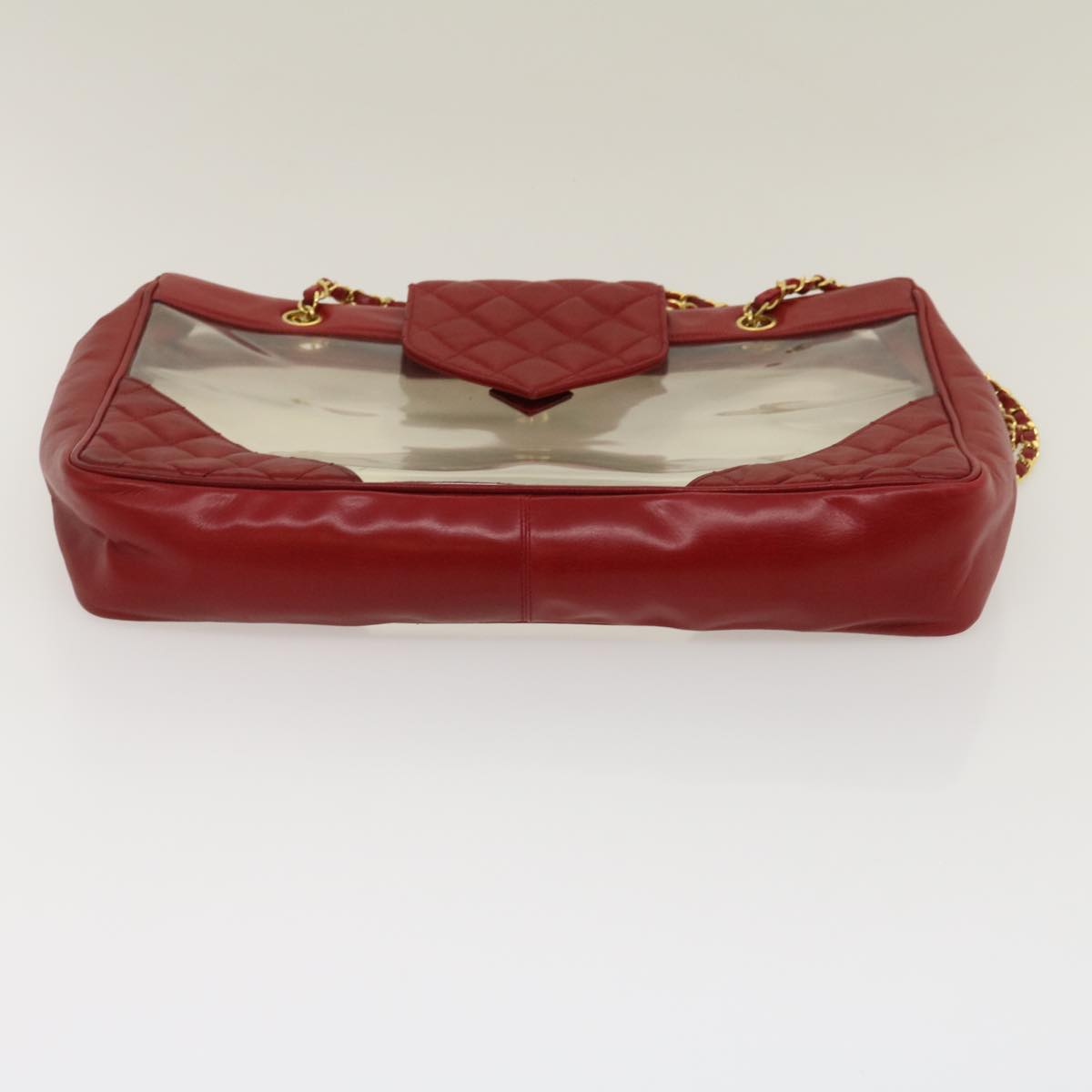 CHANEL Matelasse Chain Shoulder Bag Lamb Skin Enamel Red Clear CC  29894A