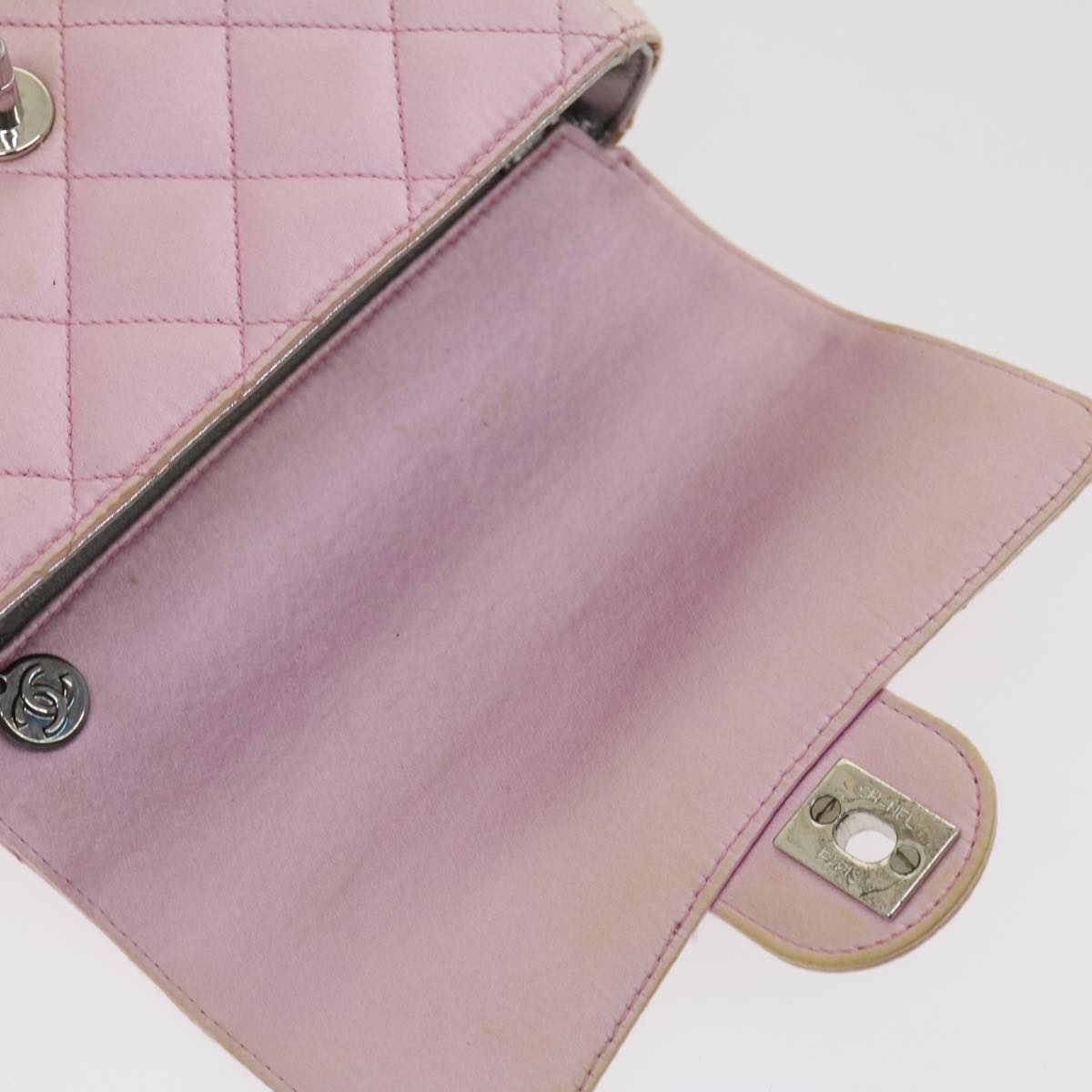 CHANEL Matelasse Hand Bag Silk Satin Pink CC  29999A