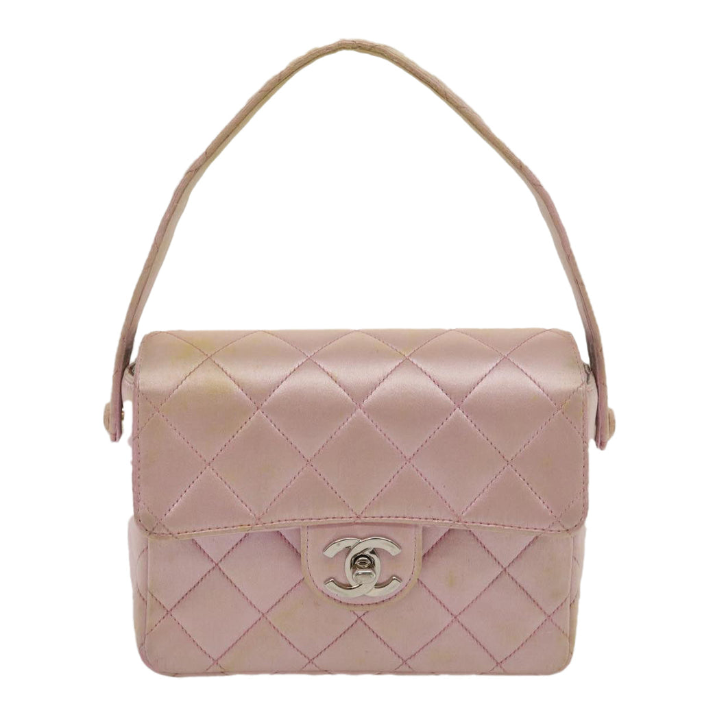 CHANEL Matelasse Hand Bag Silk Satin Pink CC  29999A