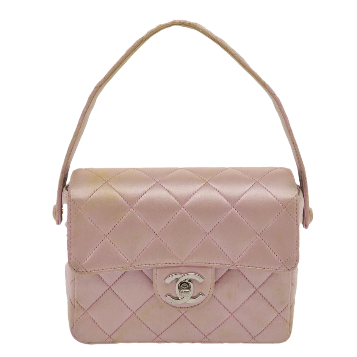 CHANEL Matelasse Hand Bag Silk Satin Pink CC  29999A