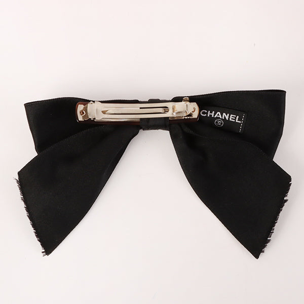 CHANEL Satin Ribbon Hair Clip Black