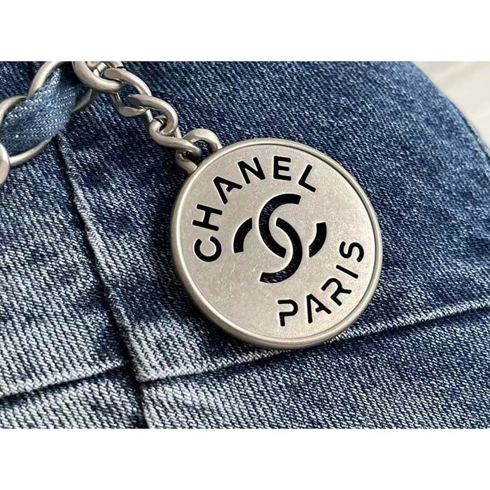 Chanel Women CC 22 Handbag Washed Denim Silver-Tone Metal Light Blue