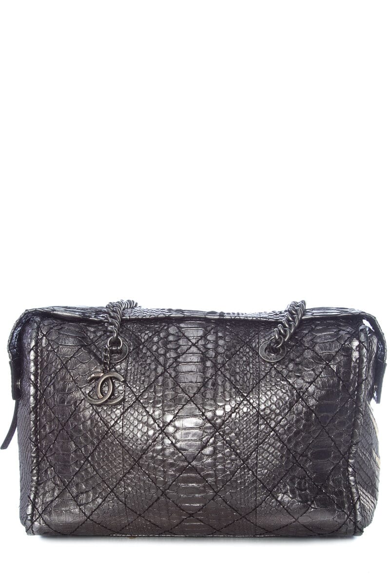 Chanel Gunmetal Python Bowler RHW Handbag