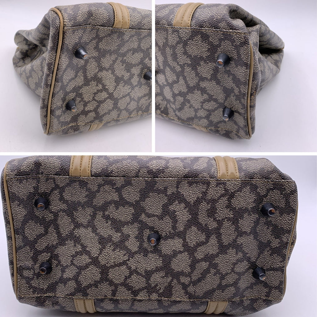 YVES SAINT LAURENT Vintage Giraffe Print Canvas Tote Satchel Bag