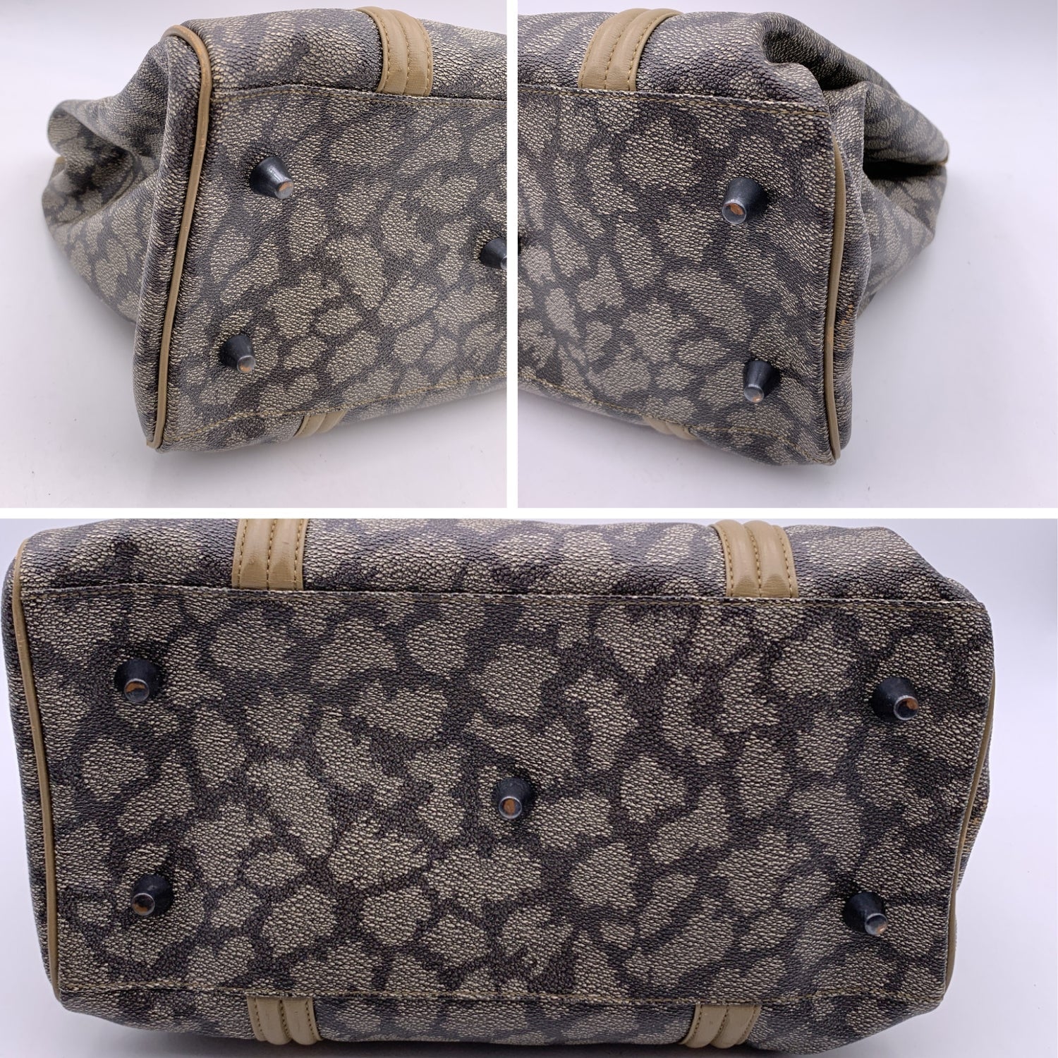 YVES SAINT LAURENT Vintage Giraffe Print Canvas Tote Satchel Bag