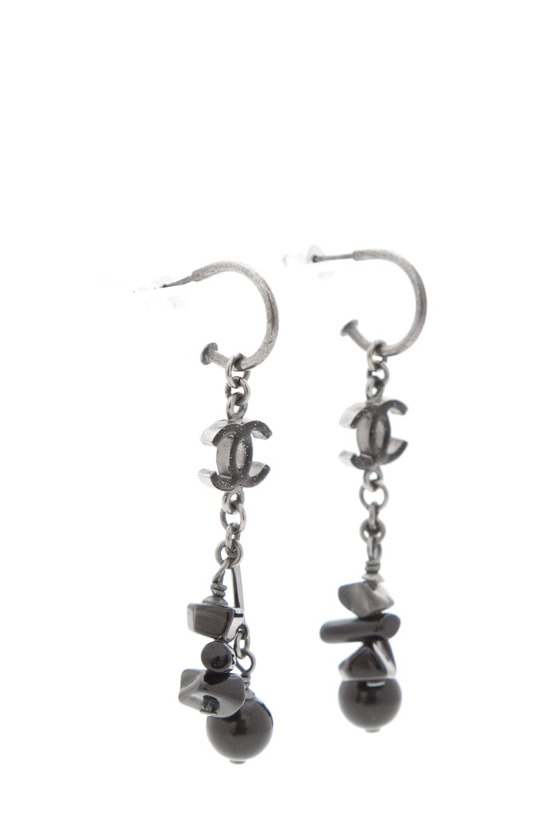 Chanel Cruise 2008 Black Stone Dangle CC Earrings