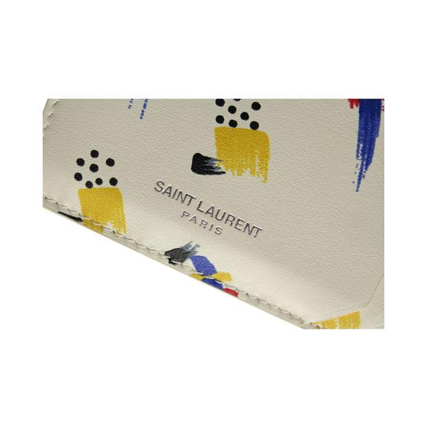 SAINT LAURENT Cream Coin Purse & Card Holder - Multicoloured Brush Strokes