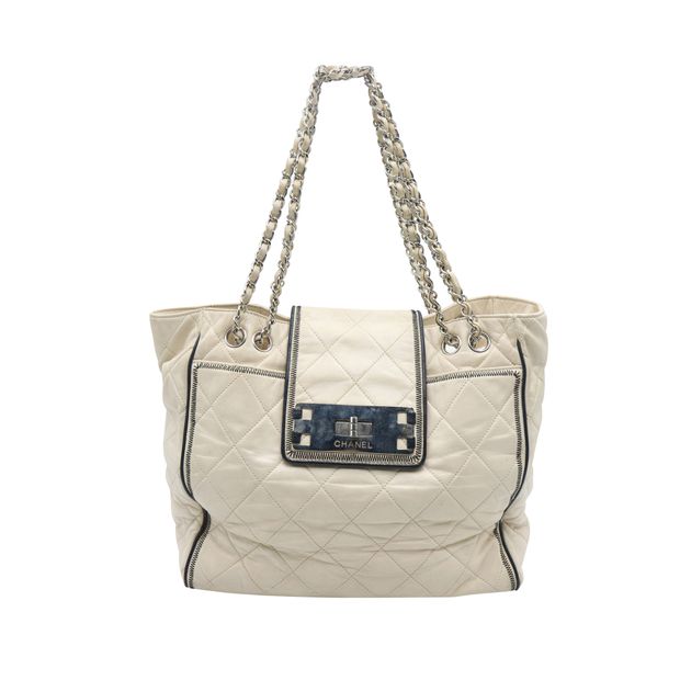 CHANEL Cream Mademoiselle Lock East West Tote