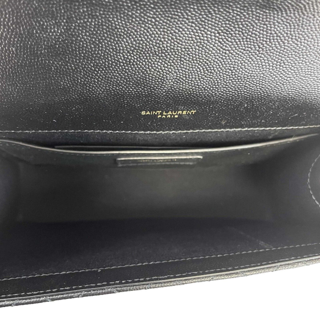 SAINT LAURENT Black Medium Triquilt Envelope Chain Grain de Poudre Shoulder Bag