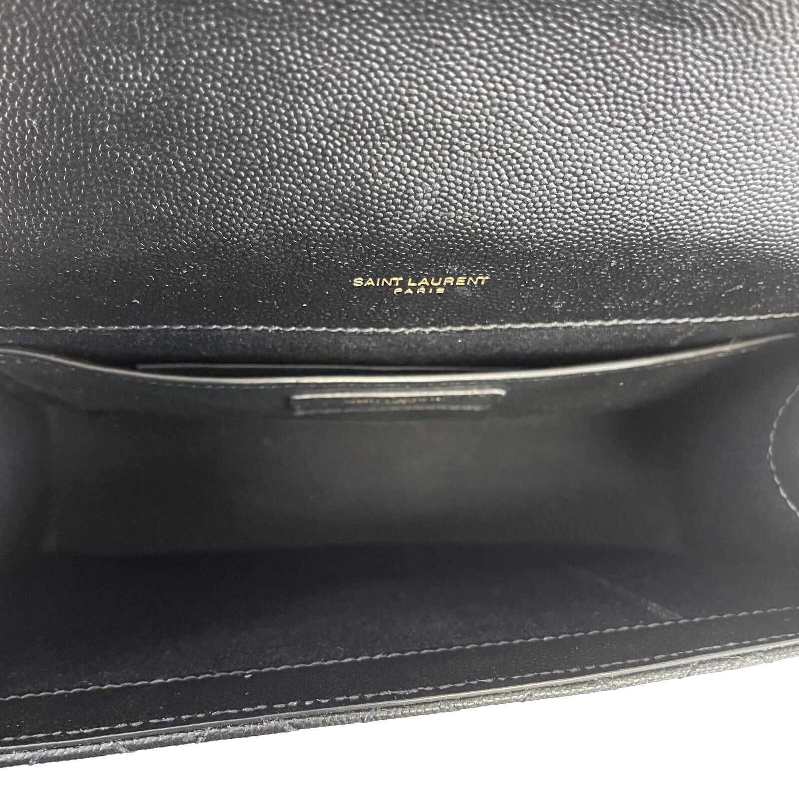 SAINT LAURENT Black Medium Triquilt Envelope Chain Grain de Poudre Shoulder Bag