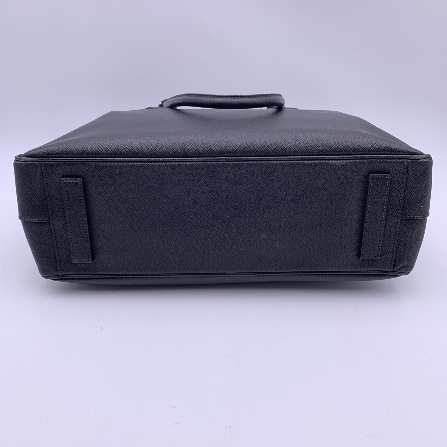 PRADA Black Saffiano Leather Zip Top Briefcase Satchel Work Bag