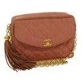 CHANEL Diana Turn Lock Chain Shoulder Bag Linen Fringe Pink CC  30153A