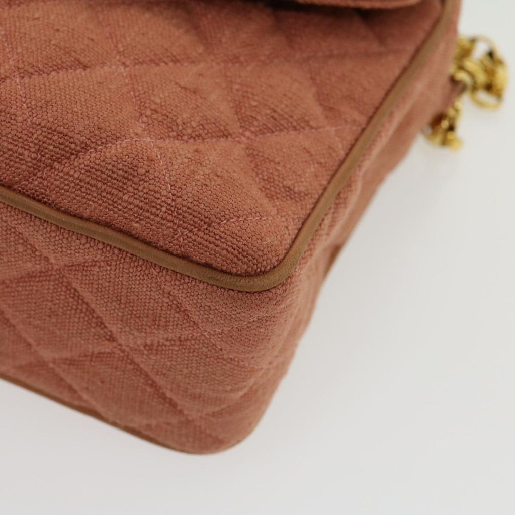 CHANEL Diana Turn Lock Chain Shoulder Bag Linen Fringe Pink CC  30153A