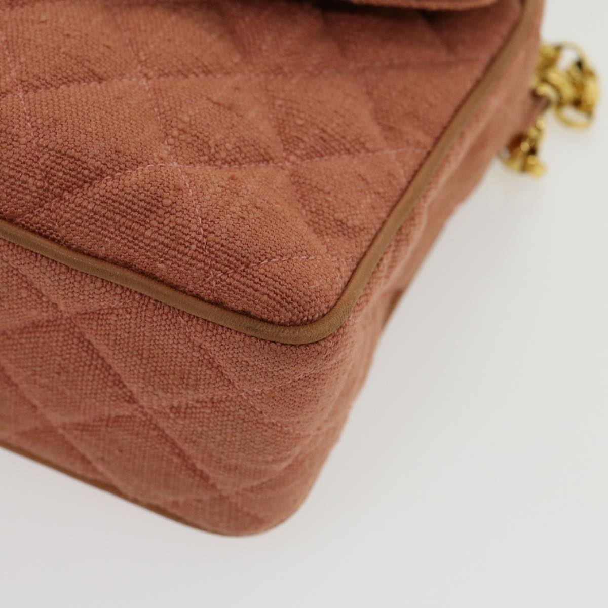 CHANEL Diana Turn Lock Chain Shoulder Bag Linen Fringe Pink CC  30153A