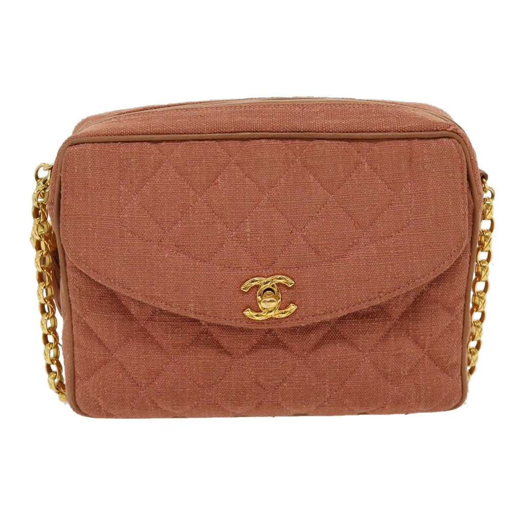 CHANEL Diana Turn Lock Chain Shoulder Bag Linen Fringe Pink CC  30153A
