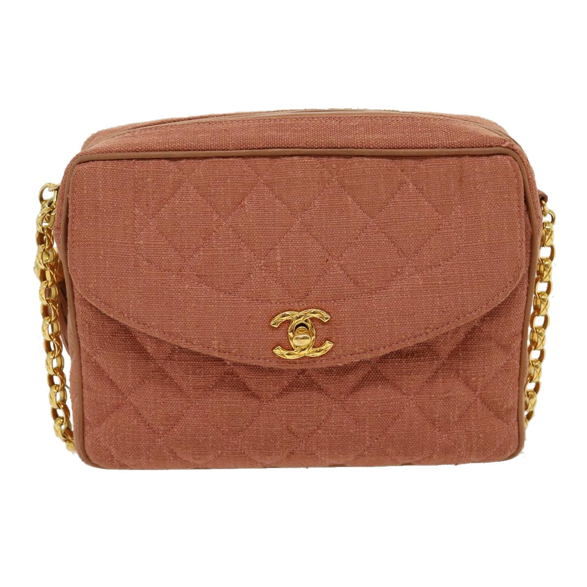 CHANEL Diana Turn Lock Chain Shoulder Bag Linen Fringe Pink CC  30153A