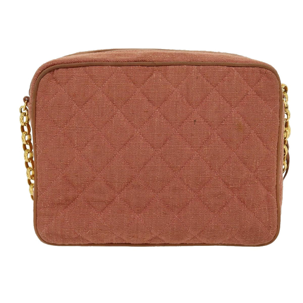 CHANEL Diana Turn Lock Chain Shoulder Bag Linen Fringe Pink CC  30153A