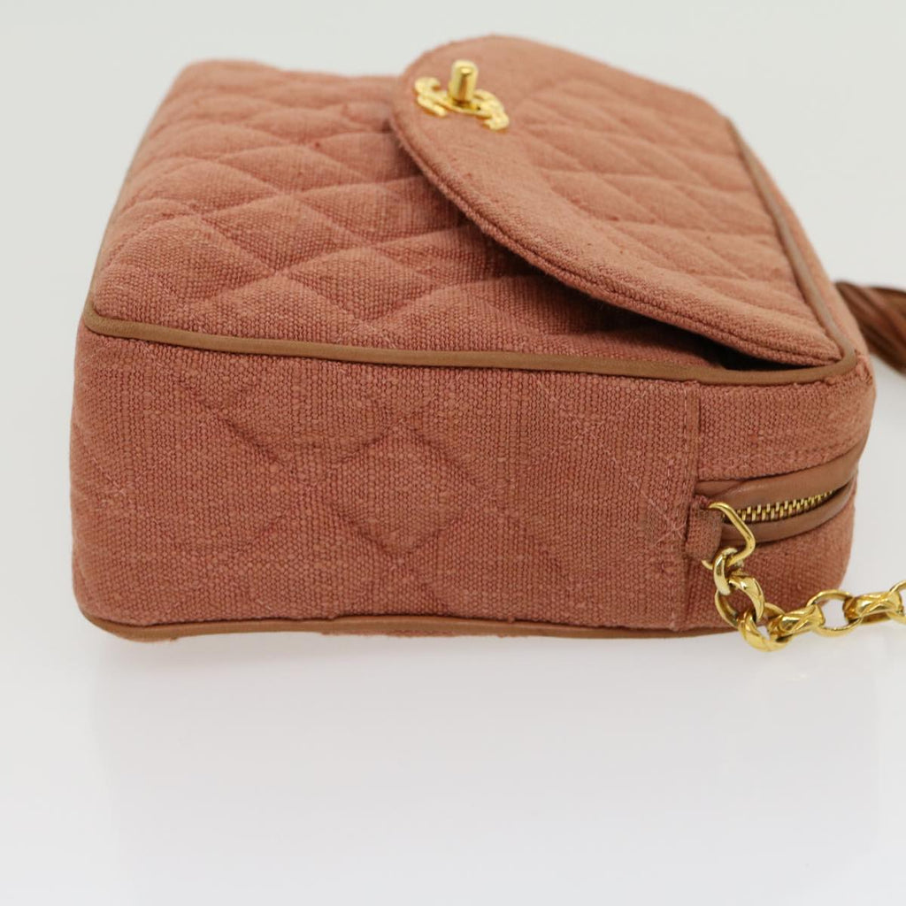 CHANEL Diana Turn Lock Chain Shoulder Bag Linen Fringe Pink CC  30153A