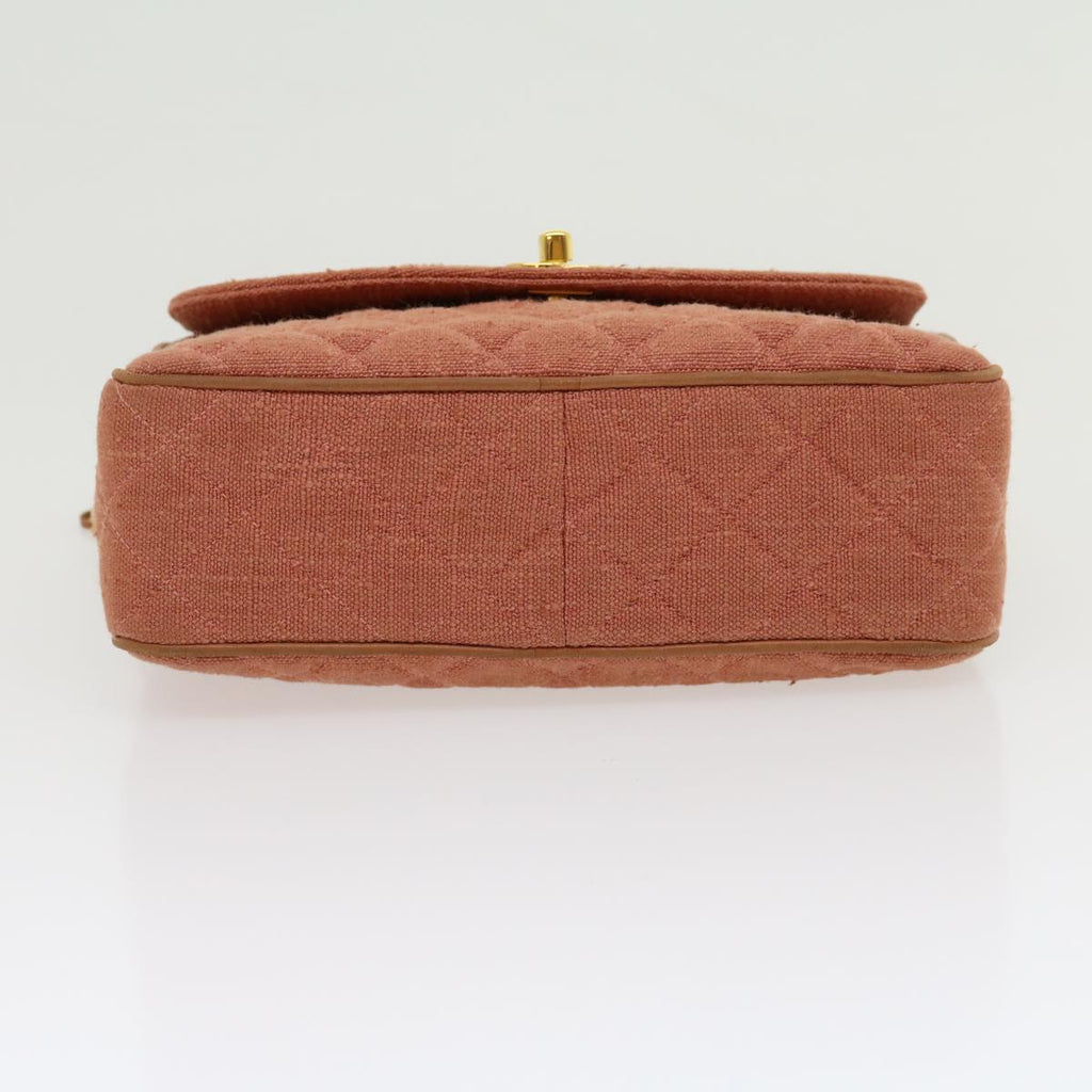 CHANEL Diana Turn Lock Chain Shoulder Bag Linen Fringe Pink CC  30153A