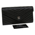 CHANEL V stitch Long Wallet Caviar Skin Black CC  30285A