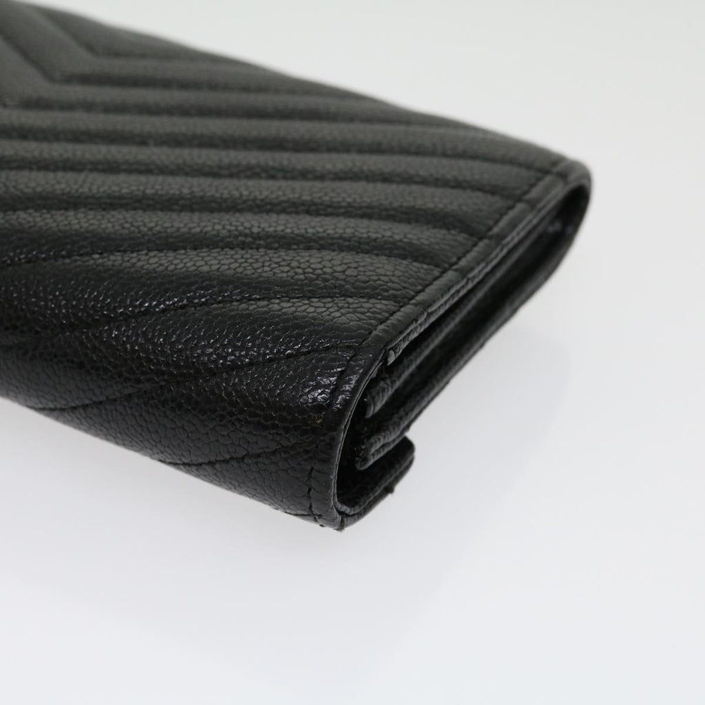 CHANEL V stitch Long Wallet Caviar Skin Black CC  30285A