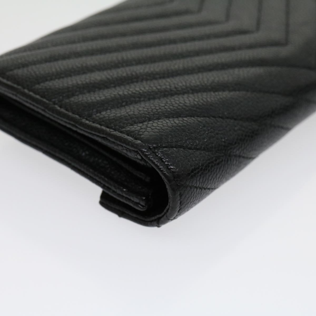 CHANEL V stitch Long Wallet Caviar Skin Black CC  30285A