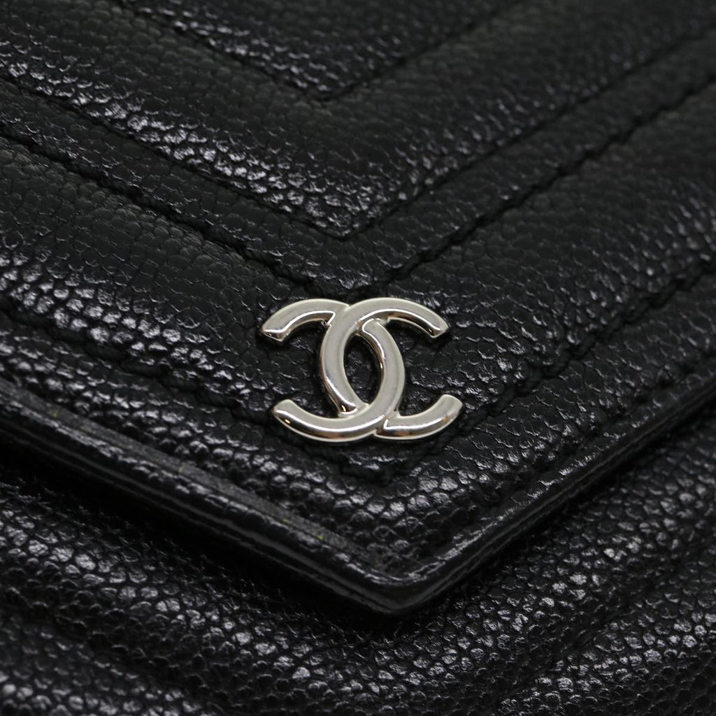 CHANEL V stitch Long Wallet Caviar Skin Black CC  30285A