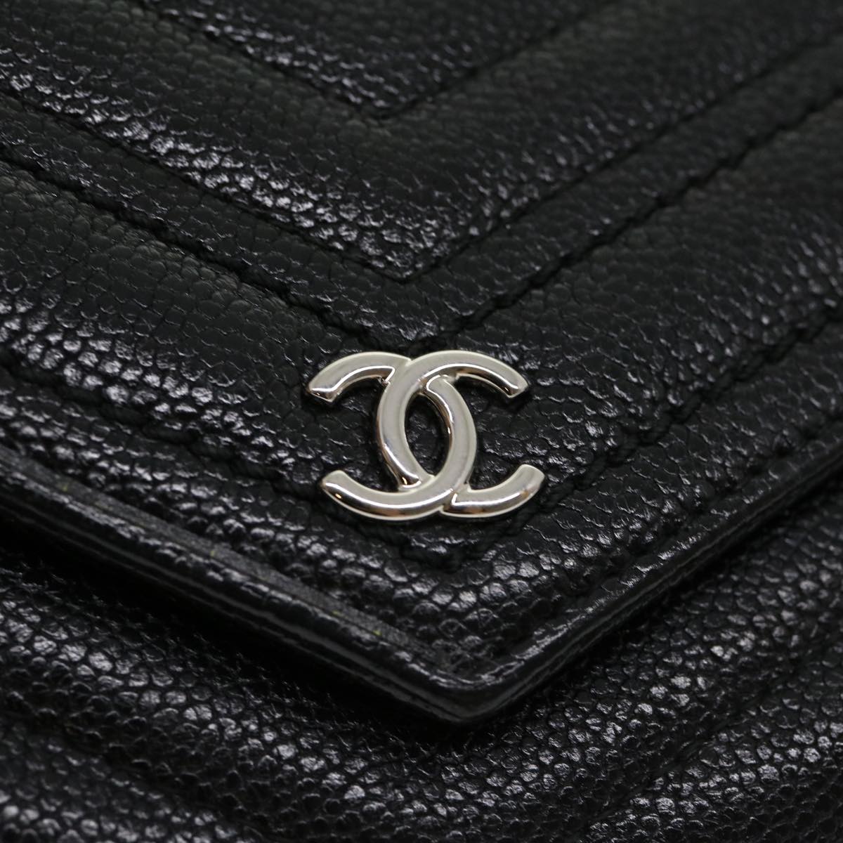 CHANEL V stitch Long Wallet Caviar Skin Black CC  30285A
