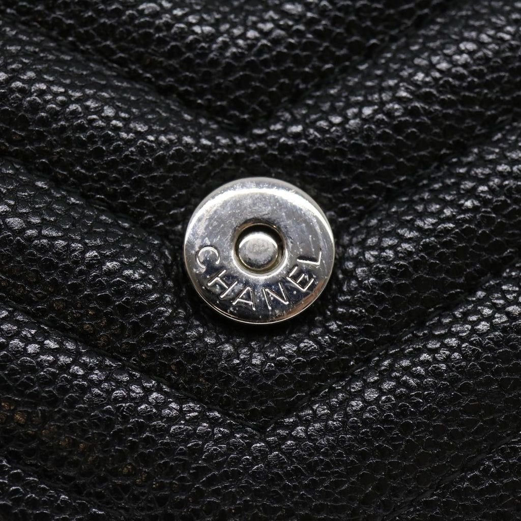 CHANEL V stitch Long Wallet Caviar Skin Black CC  30285A