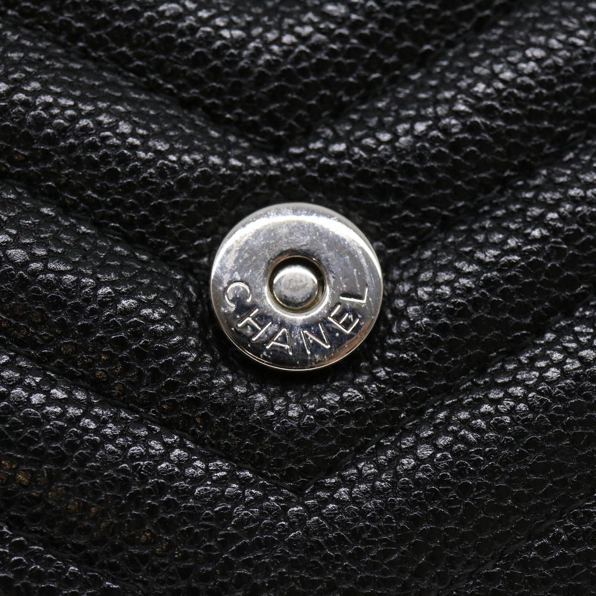 CHANEL V stitch Long Wallet Caviar Skin Black CC  30285A