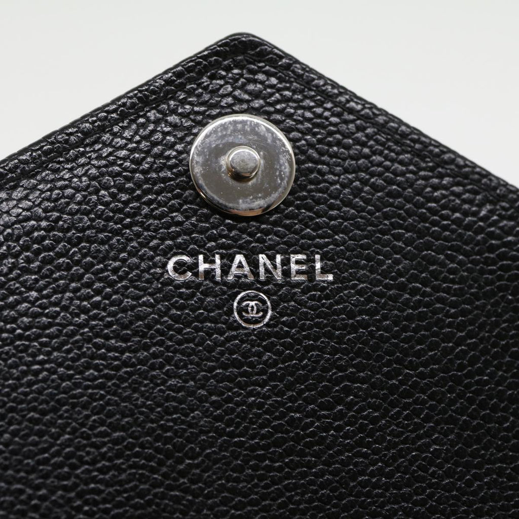 CHANEL V stitch Long Wallet Caviar Skin Black CC  30285A