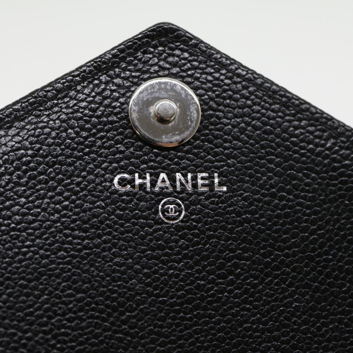 CHANEL V stitch Long Wallet Caviar Skin Black CC  30285A