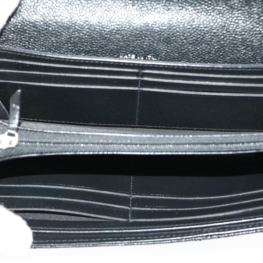 CHANEL V stitch Long Wallet Caviar Skin Black CC  30285A