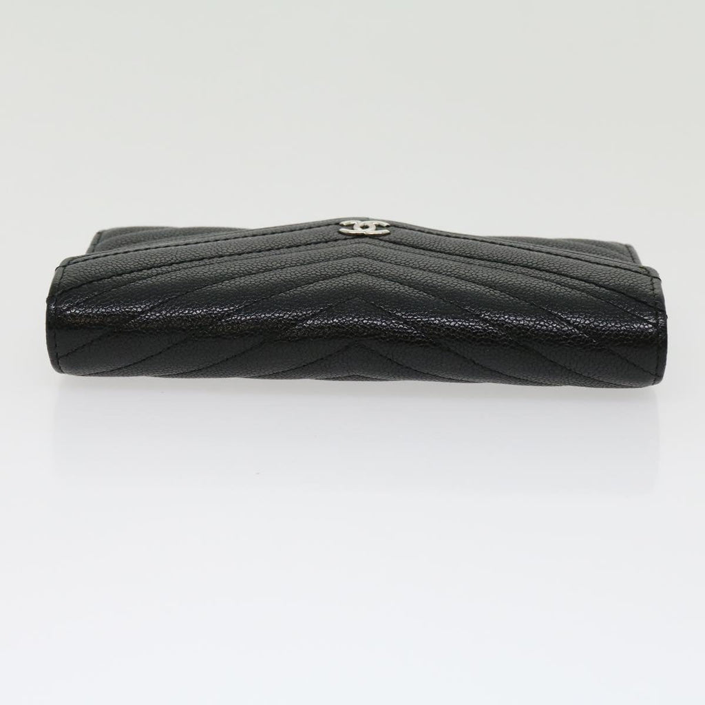 CHANEL V stitch Long Wallet Caviar Skin Black CC  30285A