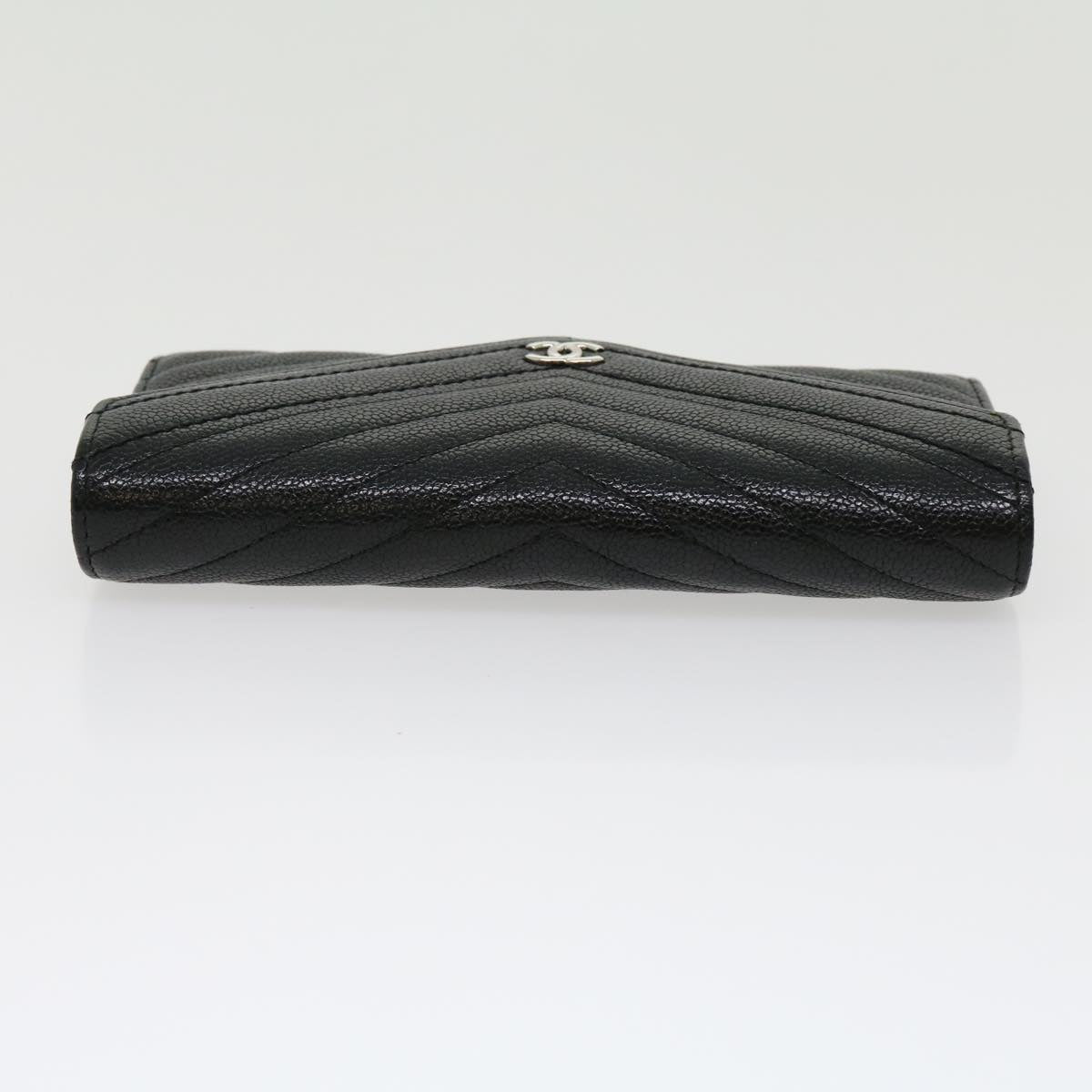 CHANEL V stitch Long Wallet Caviar Skin Black CC  30285A