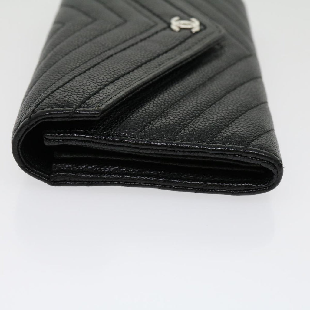 CHANEL V stitch Long Wallet Caviar Skin Black CC  30285A