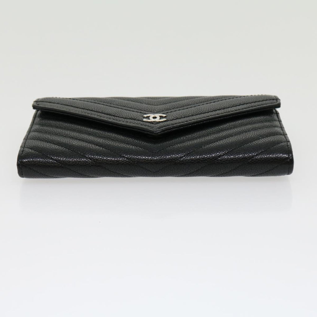 CHANEL V stitch Long Wallet Caviar Skin Black CC  30285A