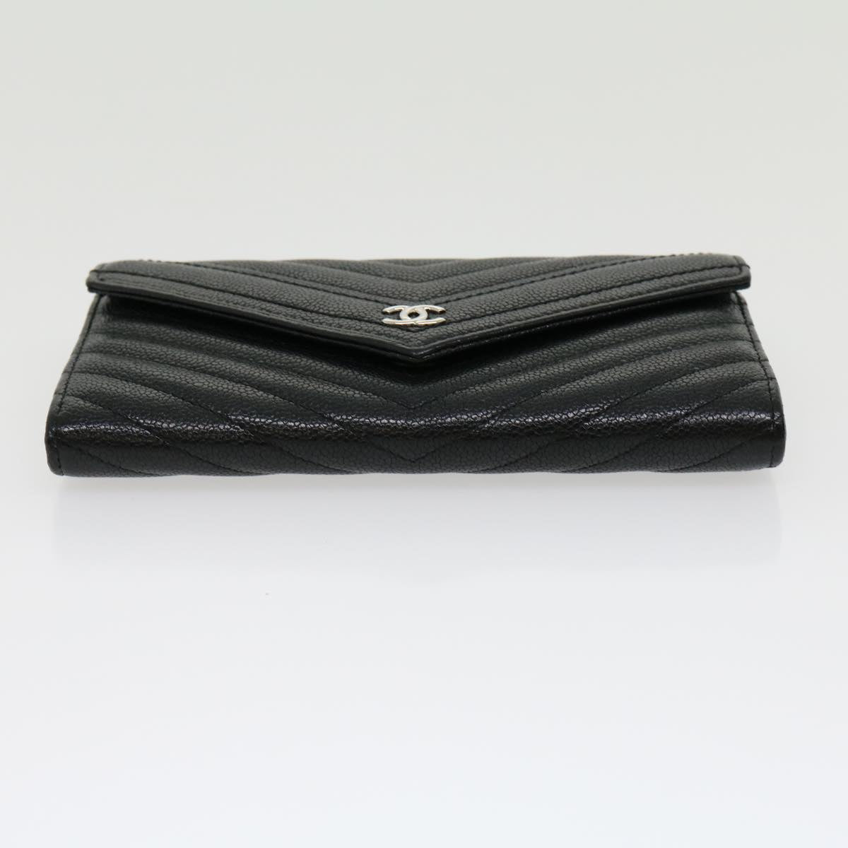 CHANEL V stitch Long Wallet Caviar Skin Black CC  30285A
