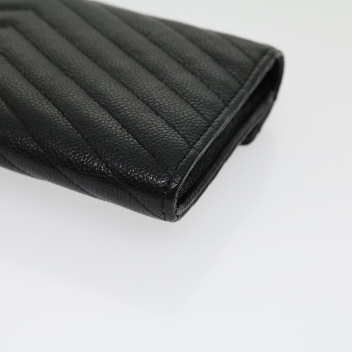 CHANEL V stitch Long Wallet Caviar Skin Black CC  30285A