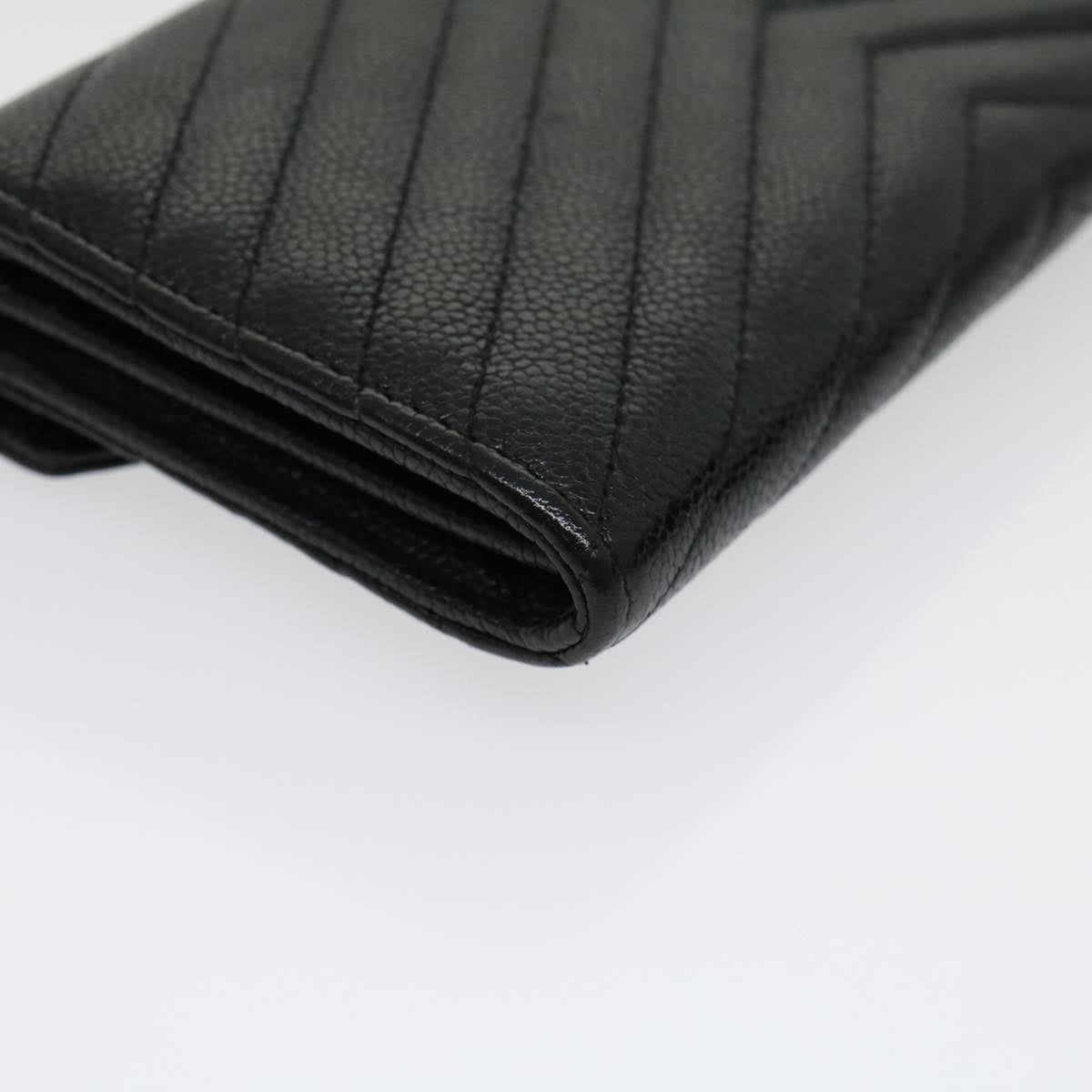 CHANEL V stitch Long Wallet Caviar Skin Black CC  30285A