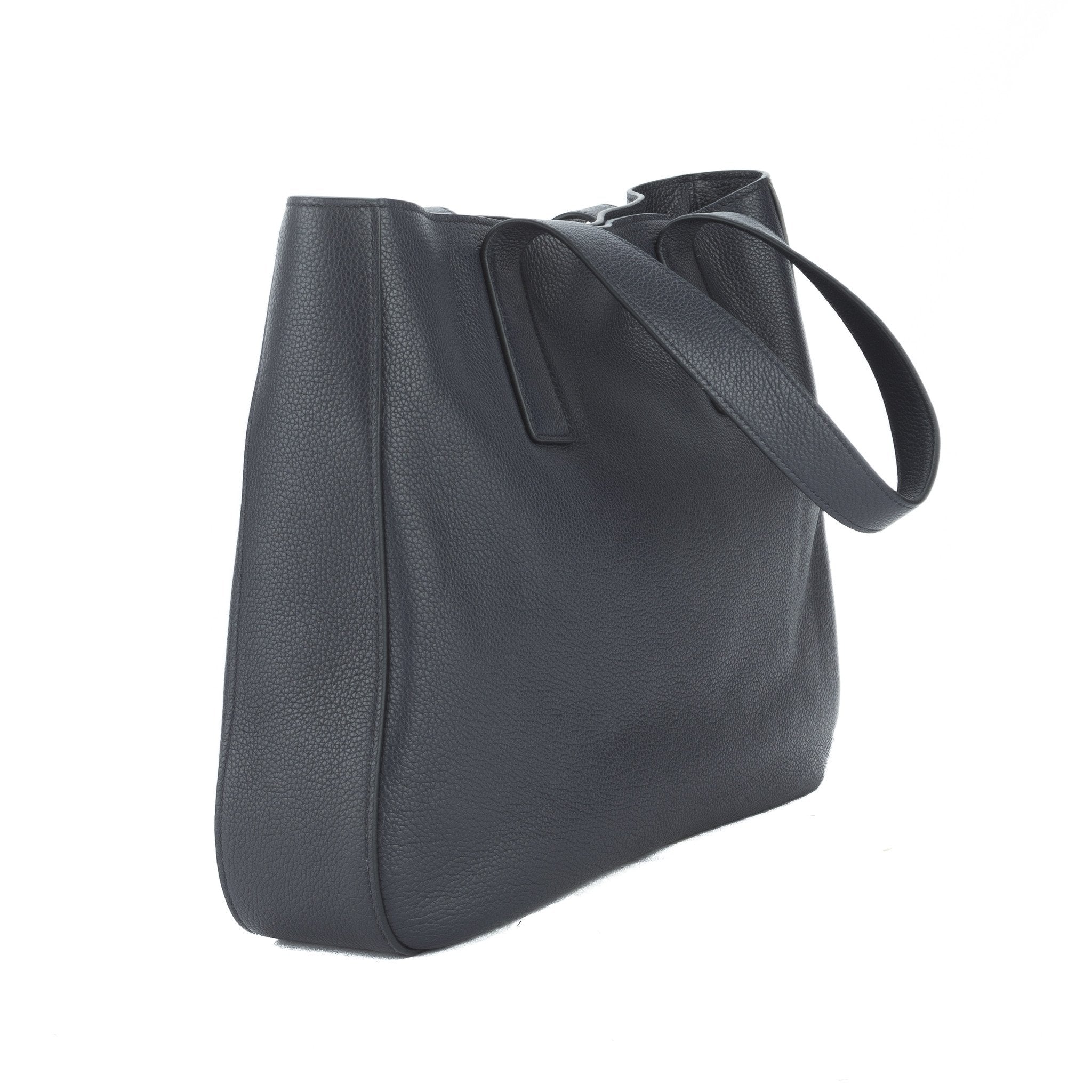Prada Black Leather Vitello Diano Medium Open Wide Strap Tote Bag (New with Tags)