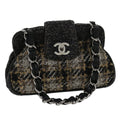 CHANEL Turn Lock Chain Shoulder Bag Wool Gray CC  30734A