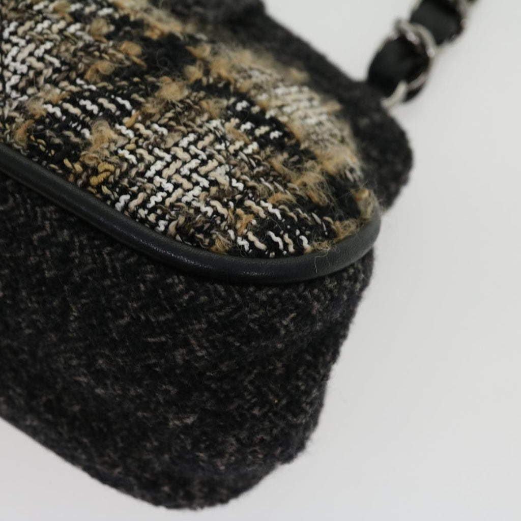 CHANEL Turn Lock Chain Shoulder Bag Wool Gray CC  30734A