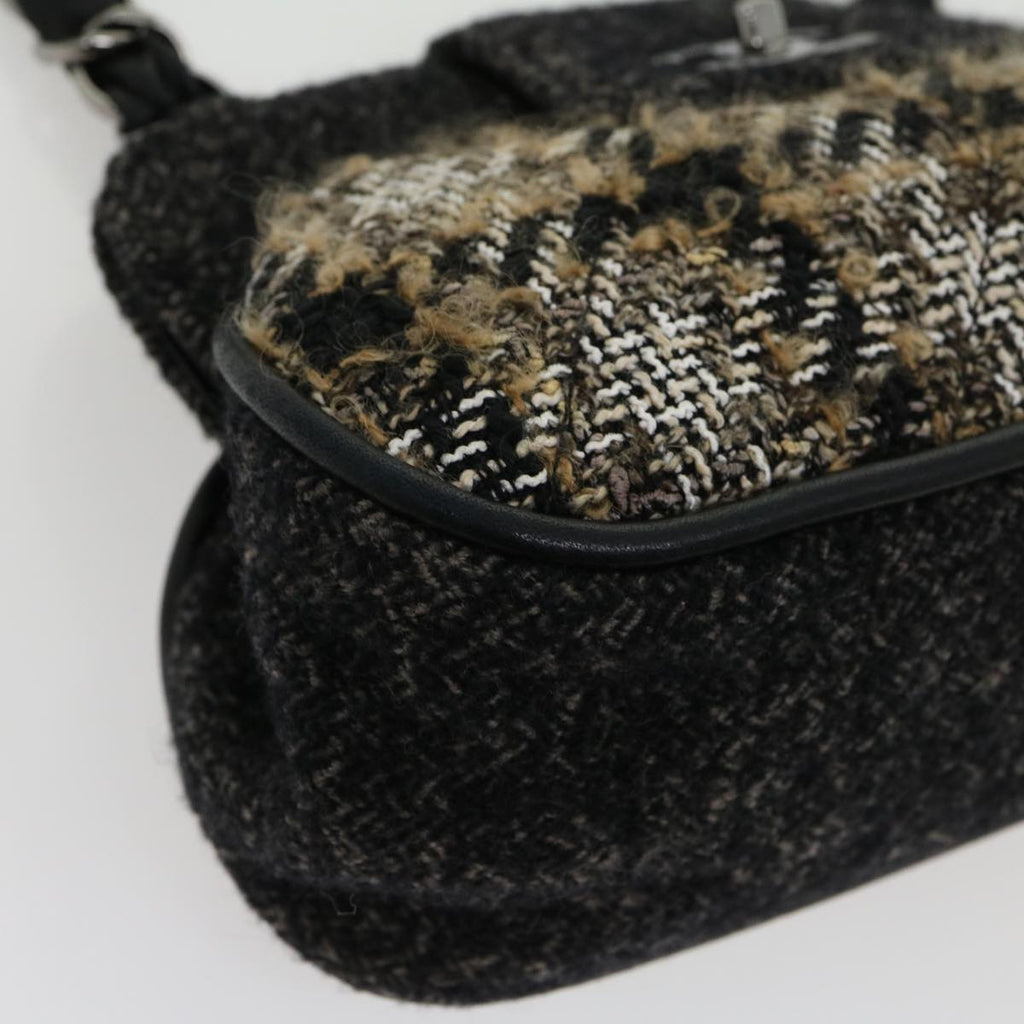 CHANEL Turn Lock Chain Shoulder Bag Wool Gray CC  30734A