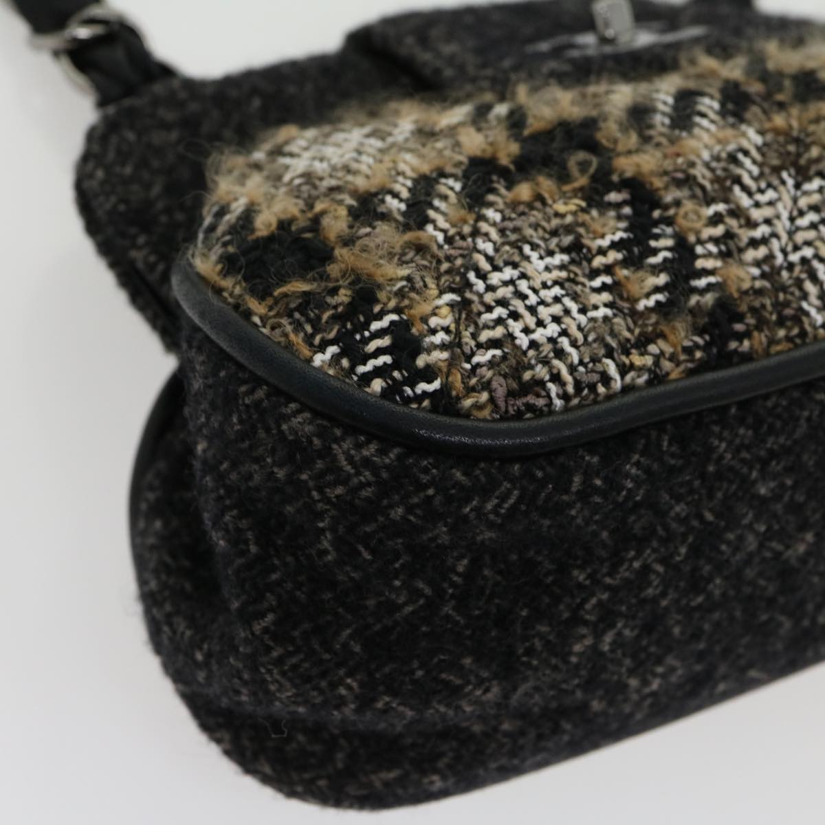 CHANEL Turn Lock Chain Shoulder Bag Wool Gray CC  30734A