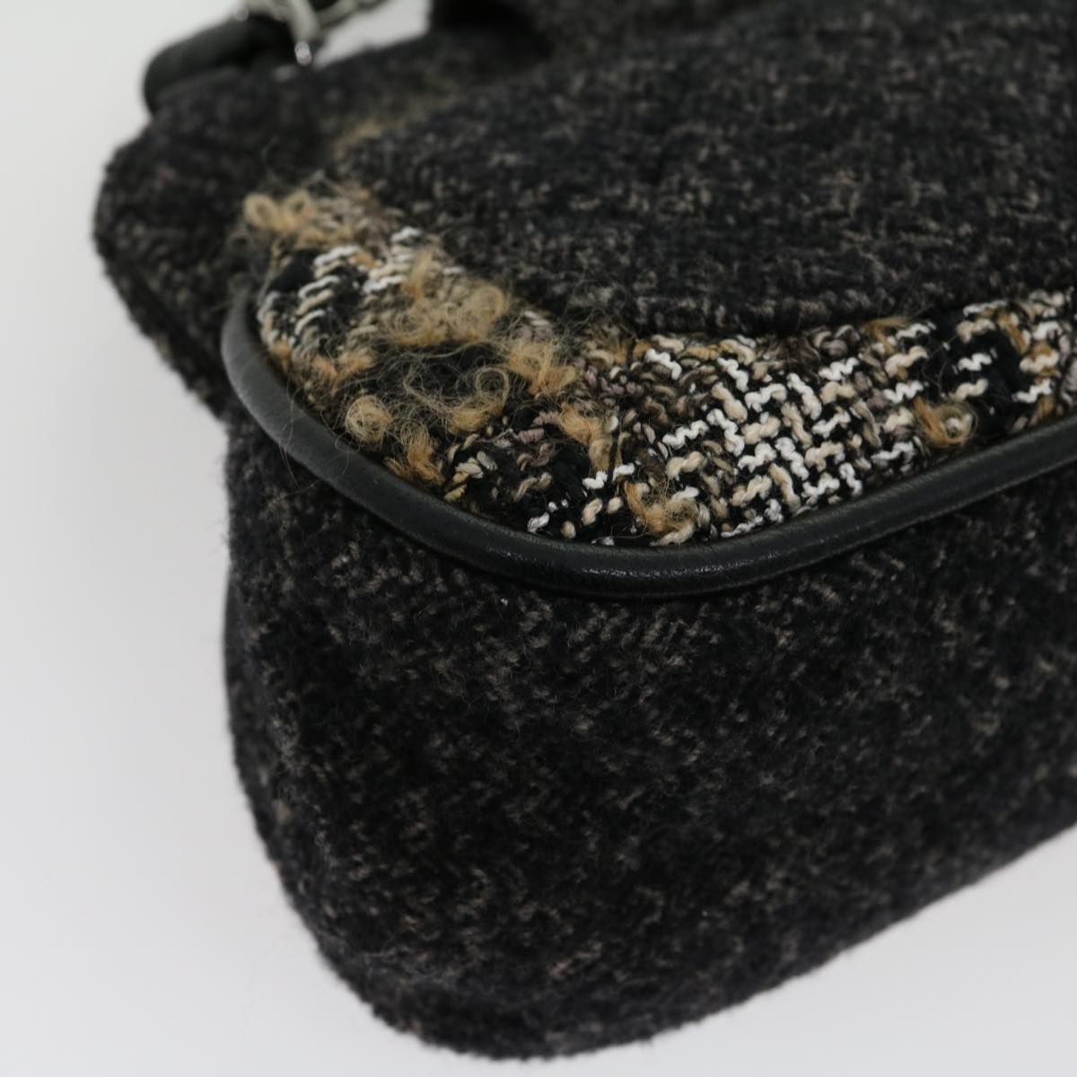 CHANEL Turn Lock Chain Shoulder Bag Wool Gray CC  30734A