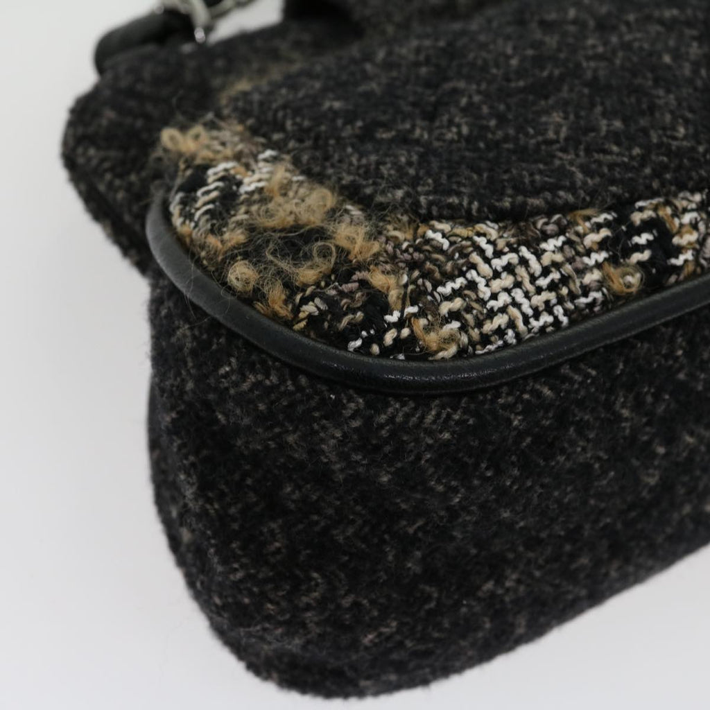 CHANEL Turn Lock Chain Shoulder Bag Wool Gray CC Auth 30734A