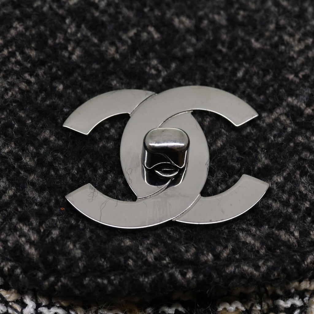 CHANEL Turn Lock Chain Shoulder Bag Wool Gray CC  30734A