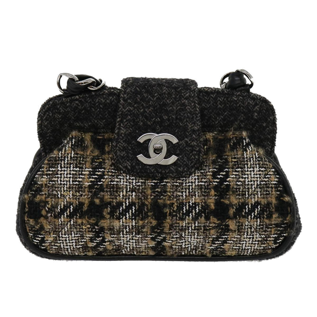 CHANEL Turn Lock Chain Shoulder Bag Wool Gray CC  30734A