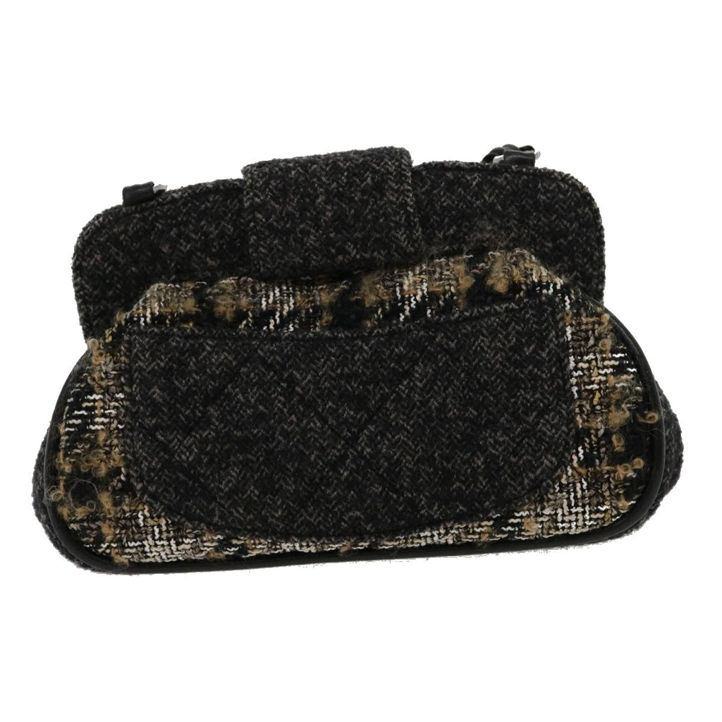 CHANEL Turn Lock Chain Shoulder Bag Wool Gray CC  30734A